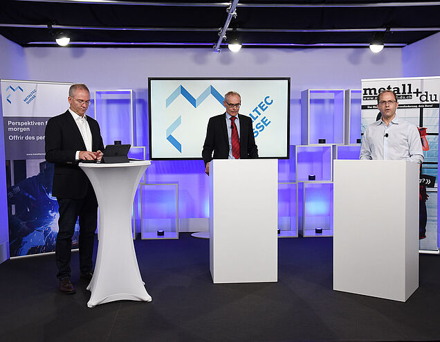 Artho Marquart, président Metaltec Suisse (milieu), Mathias Hächler, président de commission formation de base (d.) et Patrick Fus, directeur Metaltec Suisse (g.).